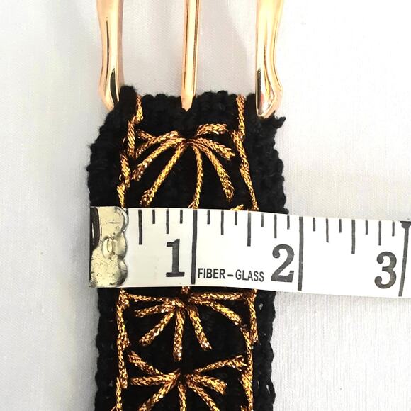 Handcrafted Black Boho Lux Crochet Belt With Gold Tone Starburst Embroidery - Picture 9 of 10